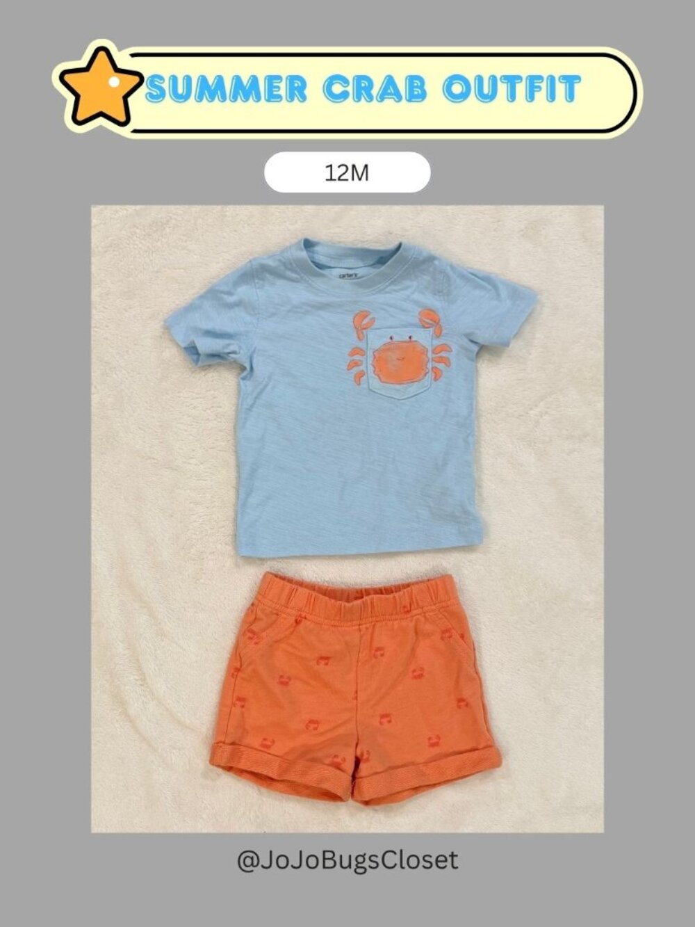 Carter's Crab Pocket Tee & Shorts Set | Size 12M